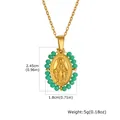 Vintage stainless steel Virgin Mary pendant necklace with green beads and dimensions - Green Style-Pendant Only (Without Chain) (PN-2158G02)