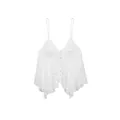 Elegant white V-neck camisole top with delicate lace embroidery and button details - XS / Tops / Off-White