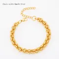 Vue détaillée d'un bracelet à maillons tressés en acier titane doré 8 mm avec extension - Bracelet À Maillons En Épi De Maïs / 17+5cm / Doré