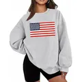 Sweat-shirt gris oversize à col rond avec grand imprimé du drapeau américain - S / Hauts / Gris 1