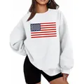 Sweatshirt blanc oversize à col rond avec imprimé graphique du drapeau américain classique - S / Hauts / Blanc 1