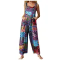Bohemian ethnic style patchwork print sleeveless jumpsuit for women with wide leg design - S / Top And Bottom / Blue
