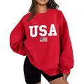 Sweatshirt rouge oversize à col rond avec imprimé USA blanc et drapeau américain - S / Hauts / Rouge