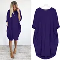 Άνετο oversized καθημερινό μακρυμάνικο φόρεμα σε βαθύ μωβ με πλευρικές τσέπες - Μωβ / S
