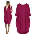 Robe décontractée magenta surdimensionnée à manches longues avec poches pour femmes - S / Bottoms / Fuchsia