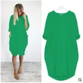 Robe décontractée verte à manches longues pour femmes avec poches latérales et col rond - S / Bottoms / Vert clair