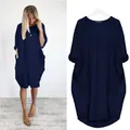 Robe tunique bleu marine grande taille décontractée à poches - S / Hauts / Bleu Marine