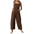 Women's casual ethnic style brown floral print jumpsuit with wide-leg pants and button straps - S / Top And Bottom / Coffee Floral