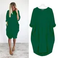 Robe ample décontractée grande taille à manches longues avec poches en vert foncé - S / Bottoms / Vert clair