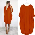 Robe midi décontractée orange surdimensionnée à manches longues avec des poches - S / Rouge Orangé