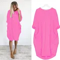 Robe tunique décontractée rose néon surdimensionnée à manches longues avec poches latérales - S / Haut Et Bas / Bleu marine