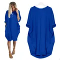 Robe décontractée bleue royale surdimensionnée avec manches longues et grandes poches - S / Haut Et Bas / Bleu royal