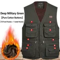 Heren katoenen vest met meerdere zakken en fleecevoering in legergroen - XL / Tops / Donker Legergroen