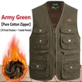 Heren fleecegevoerde katoenen thermische bodywarmer legergroen met 11 zakken en rits - XL / Tops / Legergroen (Rits)
