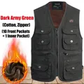 Gilet utilitaire vert foncé pour homme avec doublure polaire chaude et multi-poches - XL / Hauts / Vert Armée Foncé (Fermeture Éclair)