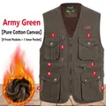 Gilet en toile de coton doublé de polaire vert armée pour hommes avec plusieurs poches - XL / Hauts / Vert Armée (Canevas)