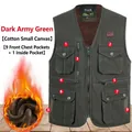 Gilet en toile de coton vert armée pour homme doublé polaire avec de multiples poches - XL / Hauts / Vert Armée Foncé (Canevas)