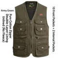 Gilet en coton vert armée avec 10 poches et doublure double - XL / Hauts / Vert Armée (Sans Polaire)