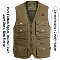 Gilet en coton jaune militaire pour hommes avec plusieurs poches pour les loisirs extérieurs - XL / Hauts / Jaune Militaire (Sans Polaire)