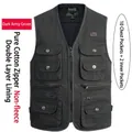 Gilet utilitaire vert armée 100% coton avec 12 poches et doublure double couche - XL / Hauts / Vert Armée Foncé (Sans Polaire)