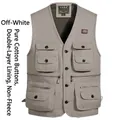 Gilet d'extérieur blanc cassé en coton pour hommes avec douze poches pratiques - XL / Hauts / Blanc Cassé (Sans Polaire Bouton)