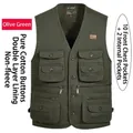 Gilet tactique pour homme 100% coton vert armée avec 12 poches multifonctionnelles - XL / Hauts / Vert Armée (Sans Polaire Bouton)