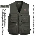 Gilet en coton vert armée multi-poches avec dix poches avant et fermeture à bouton - XL / Hauts / Vert Armée Foncé (Sans Polaire Bouton)