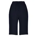 Front view of navy blue cotton-linen wide-leg shorts with drawstring waist and pockets - S / Bottoms / Black