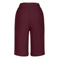 Back view of burgundy loose cotton linen pants featuring a comfortable elastic waist detail - S / Bottoms / Burgundy