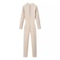 Elegant beige slim-fit long-sleeve knit jumpsuit with front half-zipper closure - S / Top And Bottom / Off White