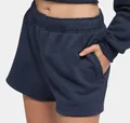 Navy blue fleece-lined athletic shorts featuring elastic waist and side pockets - Navy Shorts / S