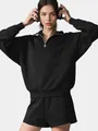 Black half-zip fleece-lined sports sweatshirt for women's yoga and casual wear - Black / S
