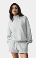 Cozy grey half-zip sweatshirt with matching lounge shorts for women's athletic wear - Gray / S