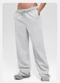 Relaxed fit light gray fleece-lined warm sweatpants with adjustable drawstring waist for winter - Grey Pants / S