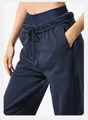 High-waisted navy blue fleece-lined sweatpants with adjustable drawstring and side pockets - Navy Pants / S