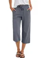 Comfortable grey blue linen wide-leg casual pants featuring drawstring waist and large pockets - S / Bottoms / Gray