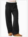 Women's casual loose black wide-leg sweatpants with comfortable elastic drawstring waist - Black Pants / S