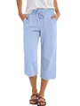 Light blue cotton linen wide-leg culottes with elastic drawstring waist for women - S / Bottoms / Light Blue