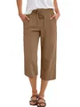 Women's loose cotton linen wide-leg drawstring cropped casual pants in earthy brown color - S / Bottoms / Brown