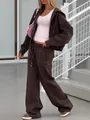 Stijlvol bruin dames trainingspak, tweedelige set met hoodie met rits en wijde broek - Bruin / S