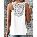 Back view of white summer sleeveless top with intricate crochet lace mandala design - S / Tops / White