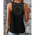 Chic black sleeveless summer top featuring an intricate hollow-out lace back design for women - S / Tops / Black