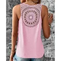 Women's elegant pink sleeveless summer top featuring an intricate hollow lace crochet back - S / Tops / Pink