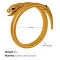 Goldfarbenes, schlangenförmiges elastisches Armband aus Edelstahl mit Kristallaugen - Schwarzäugiger Schlangenstil (SZ15GB) / Gold