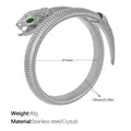 Silver snake wrap bracelet with green crystal eyes and stainless steel ribbed texture - Green Eye Snake Style (SZ15SG)