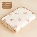 Couverture pour bébé en gaze de coton 4 couches, imprimé lapin - 100*100cm / Lapin Rose