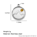 Stainless steel mustard seed pendant featuring a mountain landscape design with dimensions - Round Mountain Style (HP0294S02)