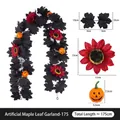 175cm Halloween artificial black maple leaf garland with red sunflowers and pumpkins - No.175 Black Maple Leaf Pumpkin Style / 175cm
