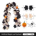 Artificial autumn maple leaf garland for Halloween decor with pumpkins and spiders, 175cm - No.177 Spider Pumpkin Decor Style / 175cm
