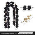 Black artificial maple leaf garland with gold berries for Halloween and fall home decor - Maple Vines - 179